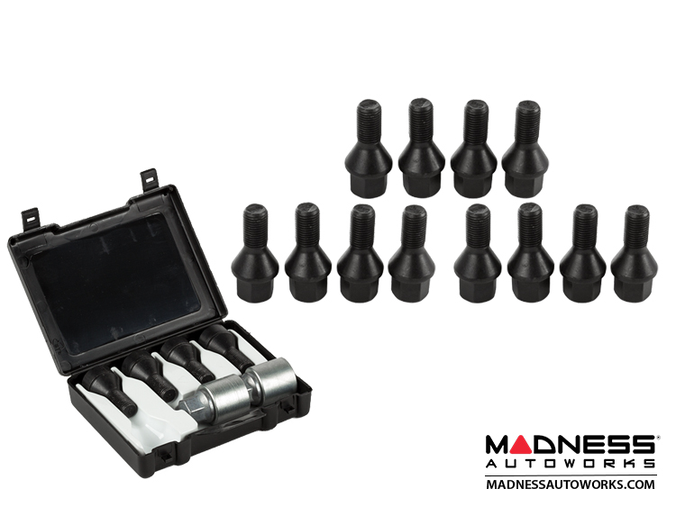 MINI Cooper Lug Bolt and Lock Set by Farad - Set of 16 - M14x1.25 - 60° Cone Seat - Black (R55/ R56/ R57/ R58/ R59 Models)
